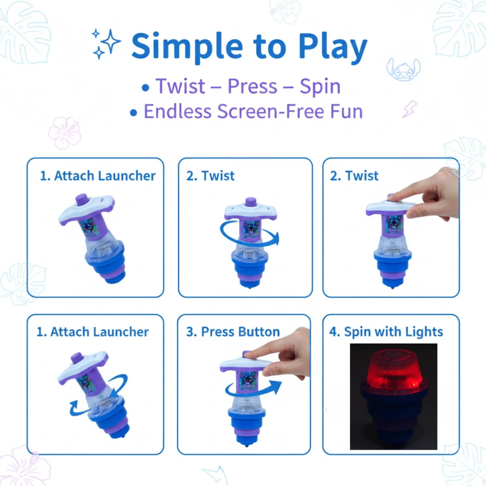 Kids Light-Up Spinning Top Assorted Characters 11cm