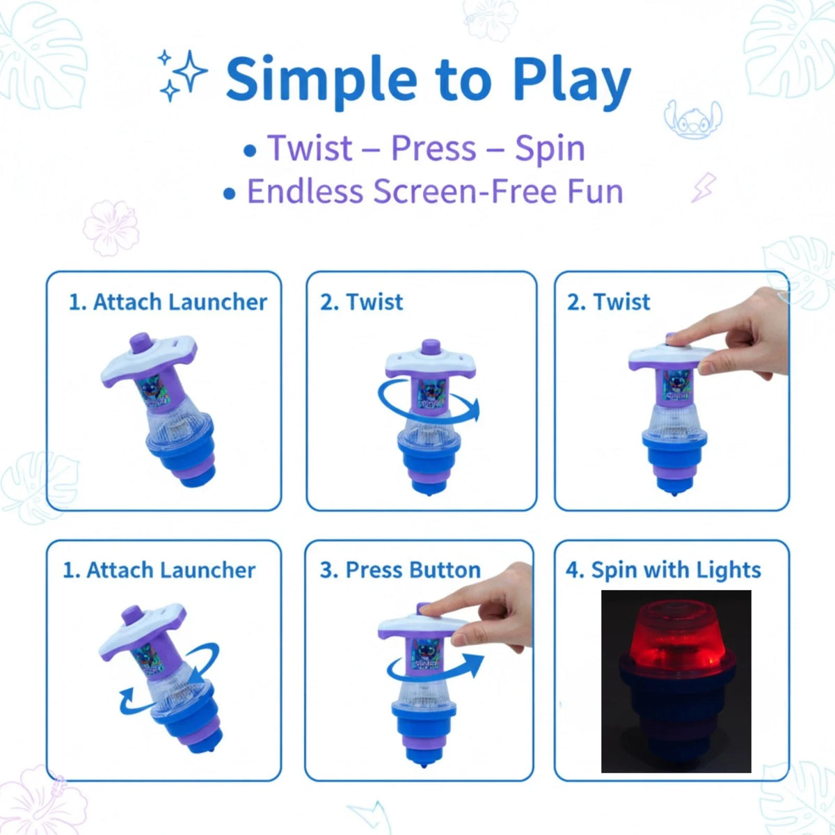 Disney Stitch Kids Licensed Light-Up Spinning Top 11cm – view 3