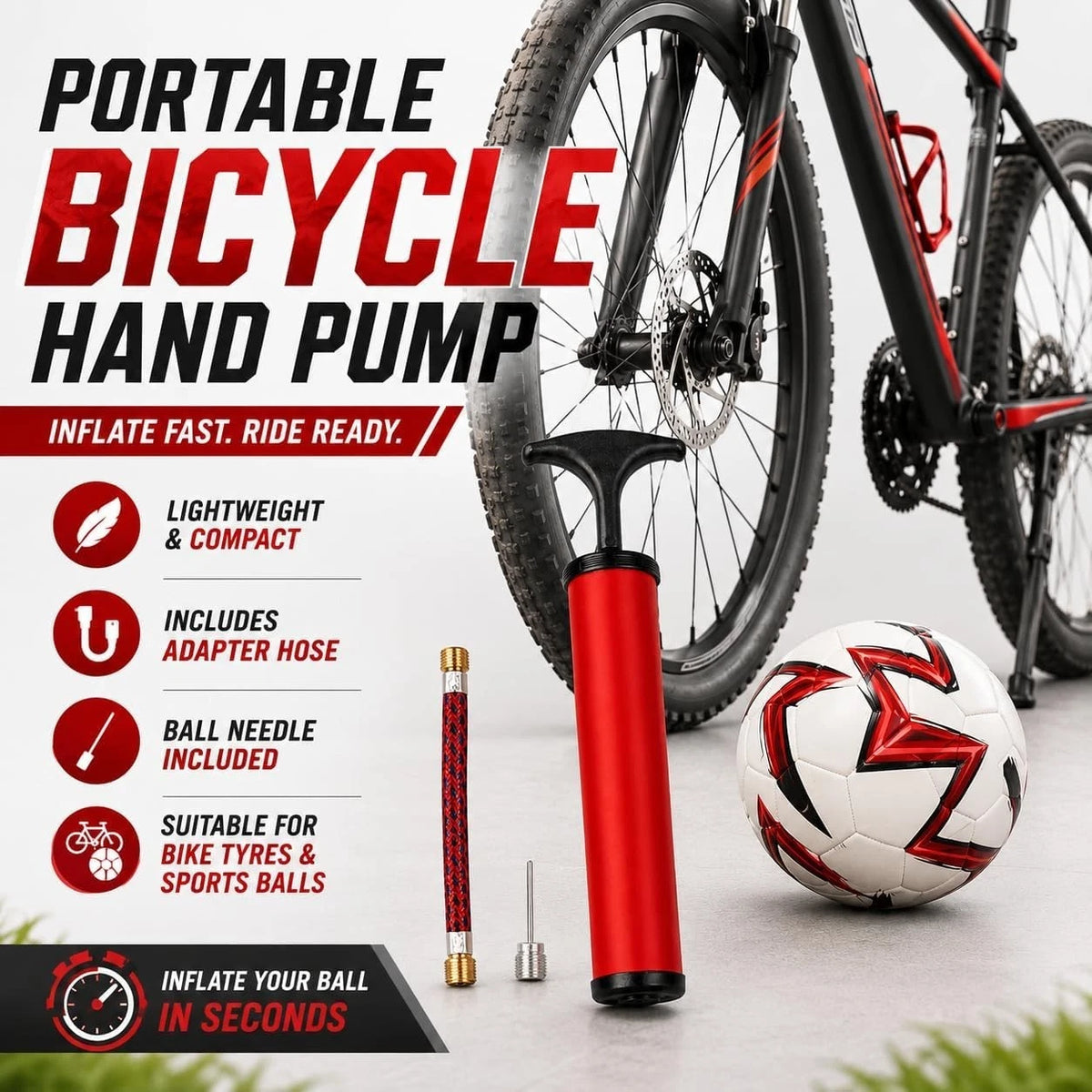 Portable Bicycle Hand Pump with Ball Needle 28cm – view 6