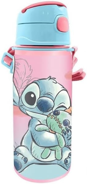 Aluminium Water Bottle with Straw & Strap 600ml - Assorted