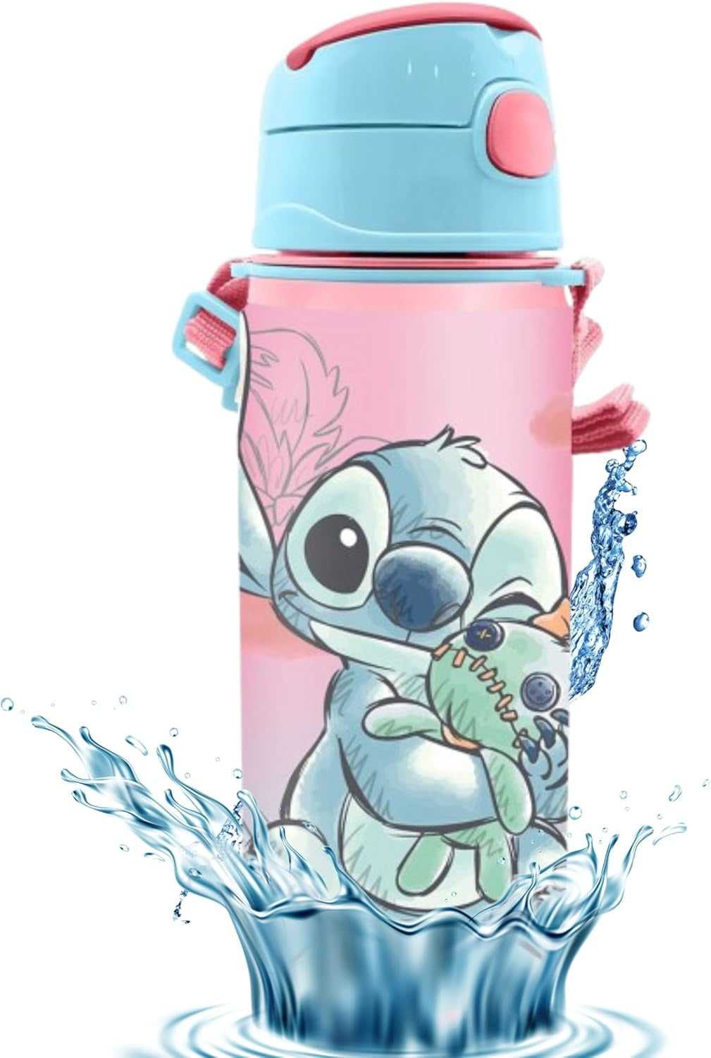 Aluminium Water Bottle with Straw & Strap 600ml - Assorted