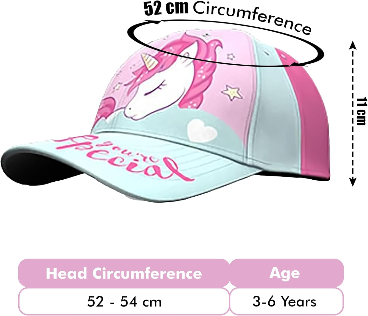 Unicorn Cotton Baseball Cap 3-7 Years - Assorted Colours