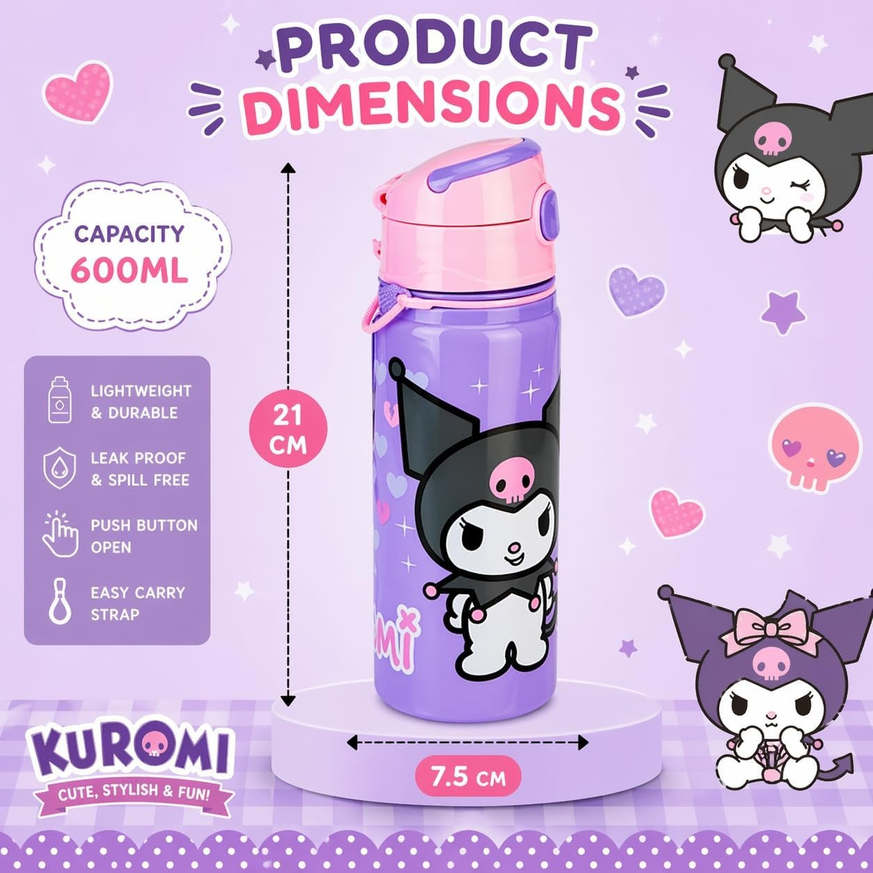 Aluminium Water Bottle with Straw & Strap 600ml - Assorted