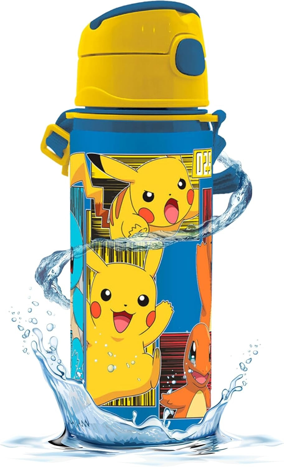 Aluminium Water Bottle with Straw & Strap 600ml - Assorted