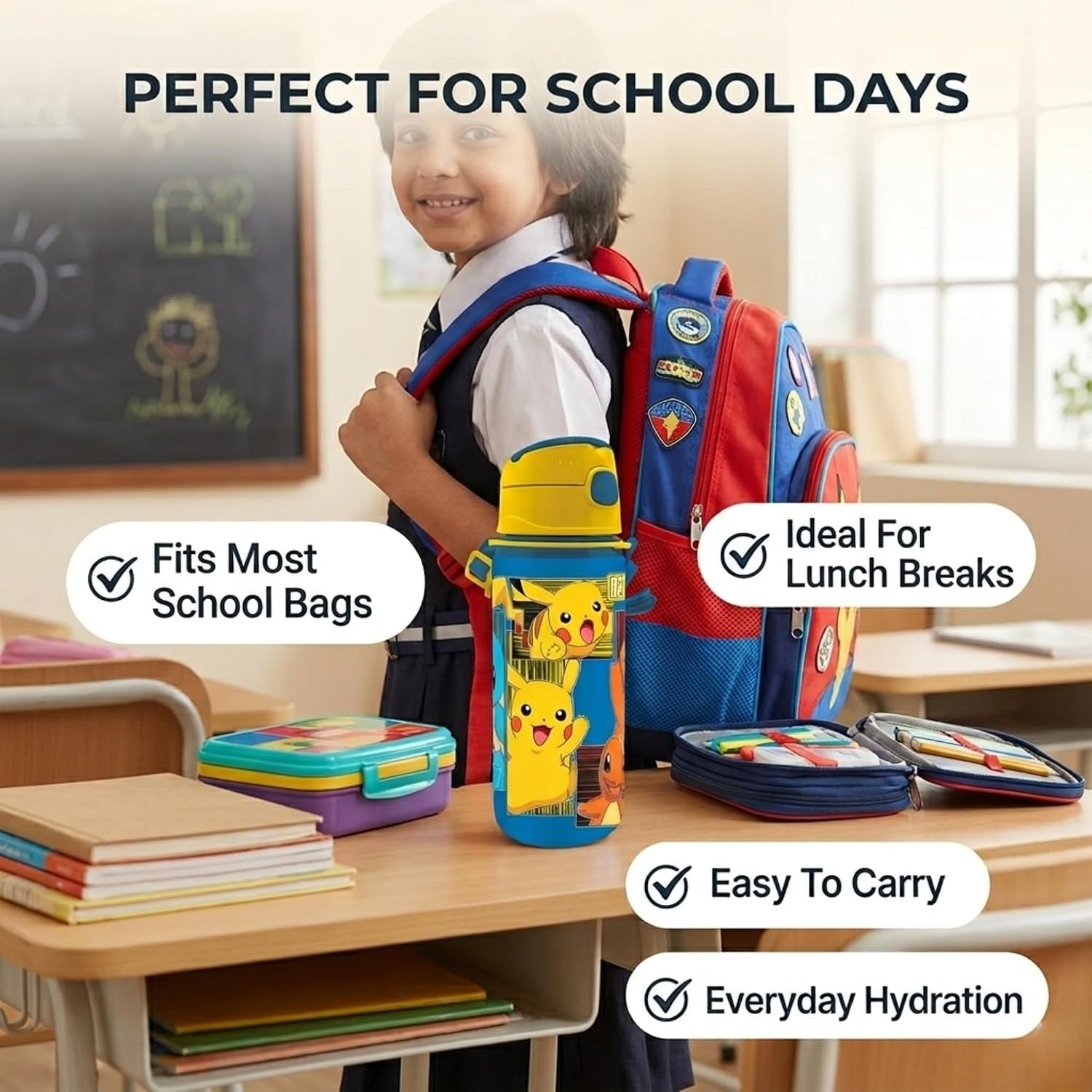 Aluminium Water Bottle with Straw & Strap 600ml - Assorted