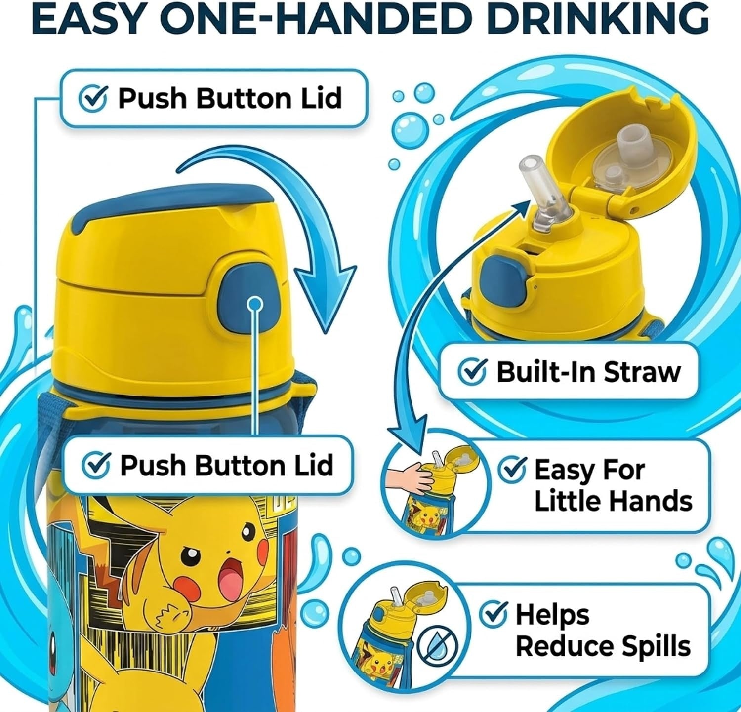 Aluminium Water Bottle with Straw & Strap 600ml - Assorted
