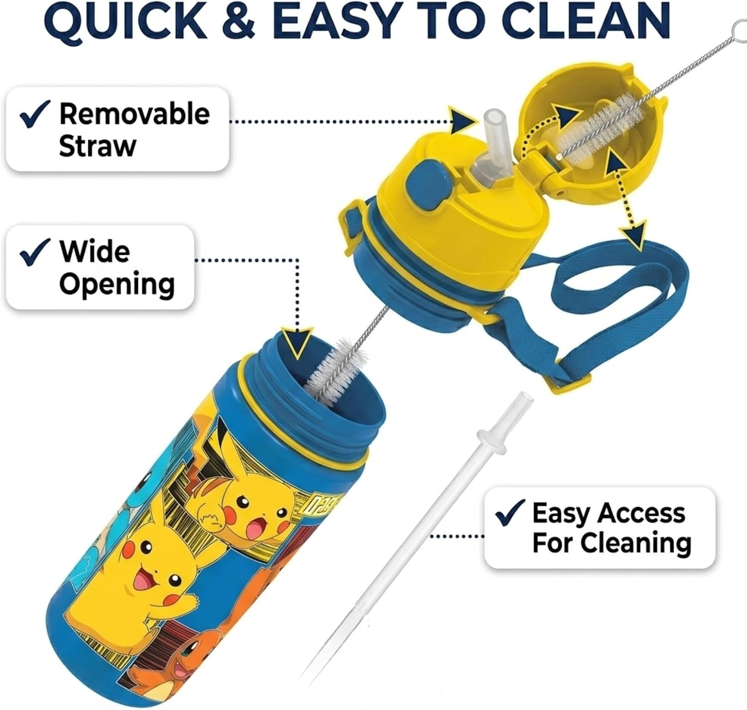 Aluminium Water Bottle with Straw & Strap 600ml - Assorted