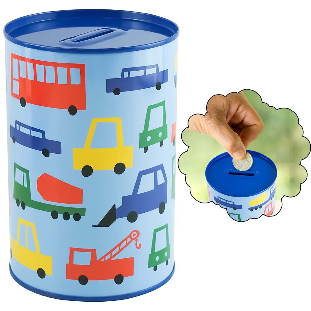 1x Boys Metal Money Tin-Trucks Design