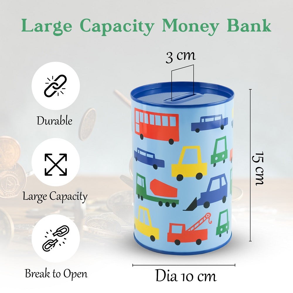 1x Boys Metal Money Tin-Trucks Design