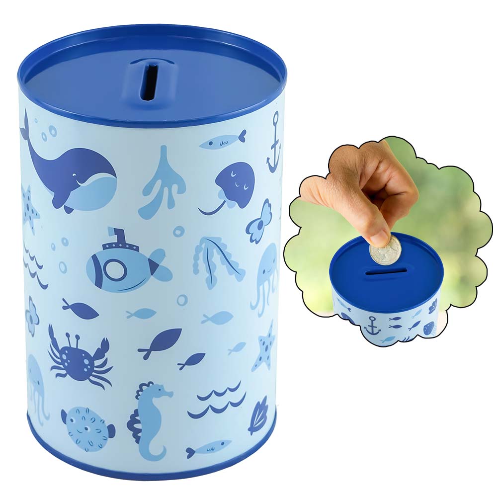 1x Boys Metal Money Tin-Blue Whale Design