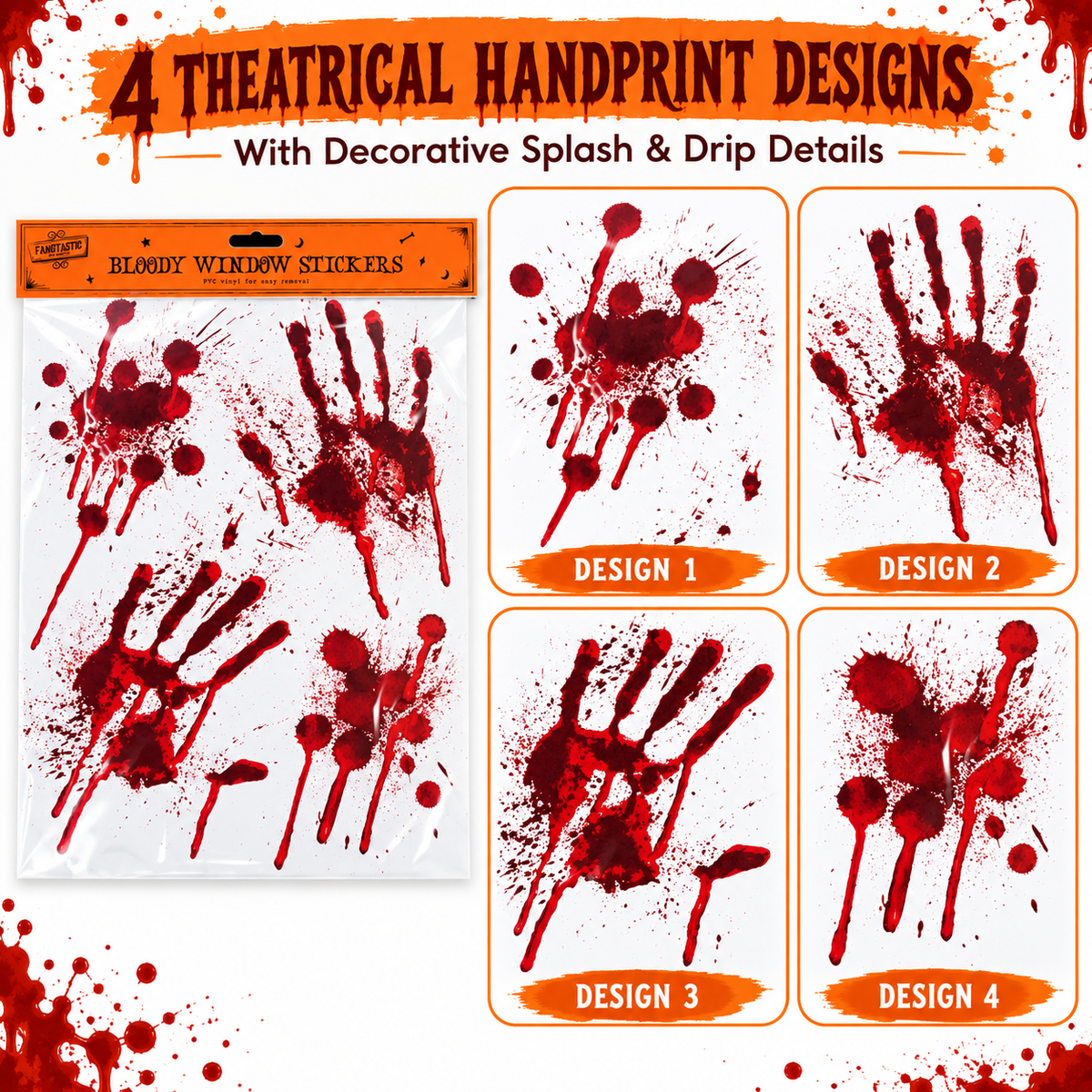 Halloween Bloody Handprint Window Stickers Sheet
