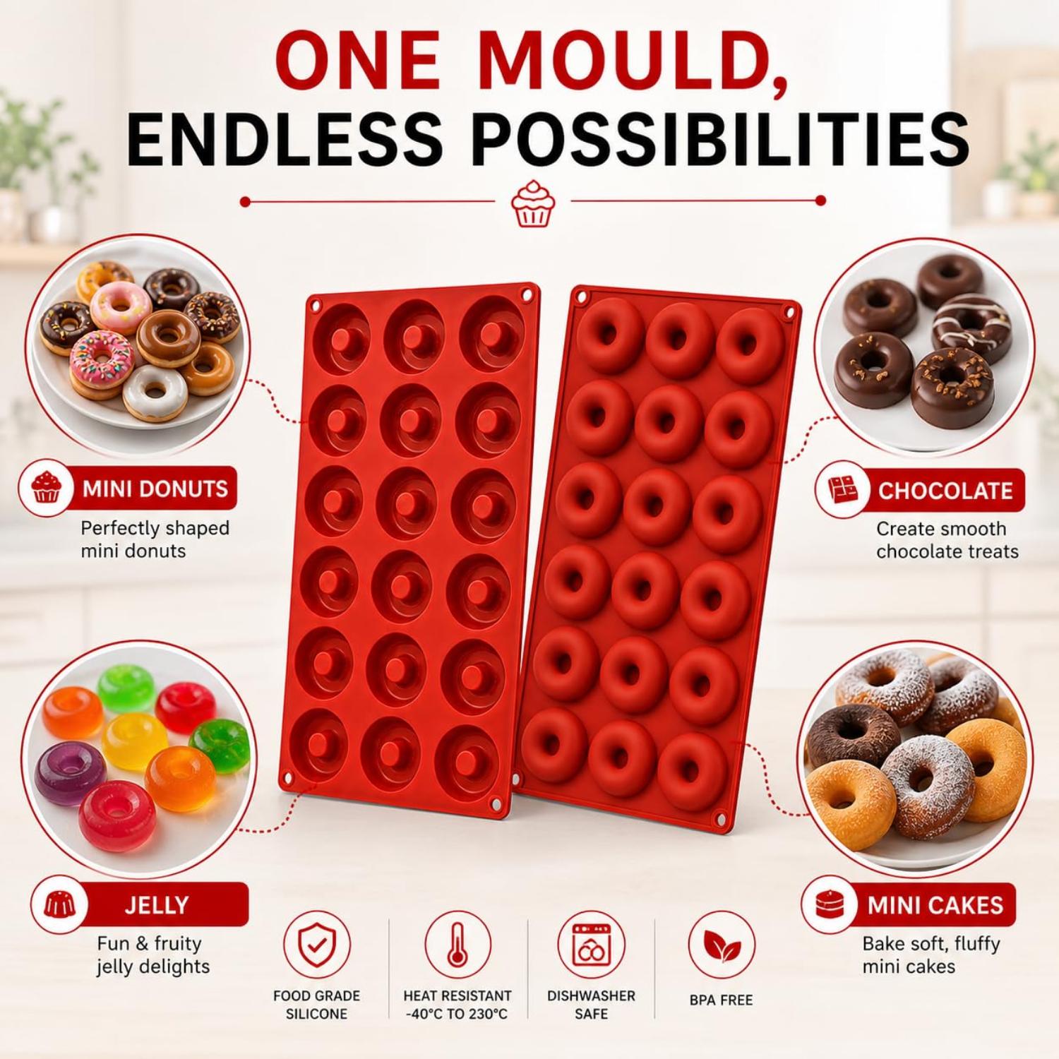 Non Stick Silicone Donut Mould 18 & 8 Cavity - Assorted