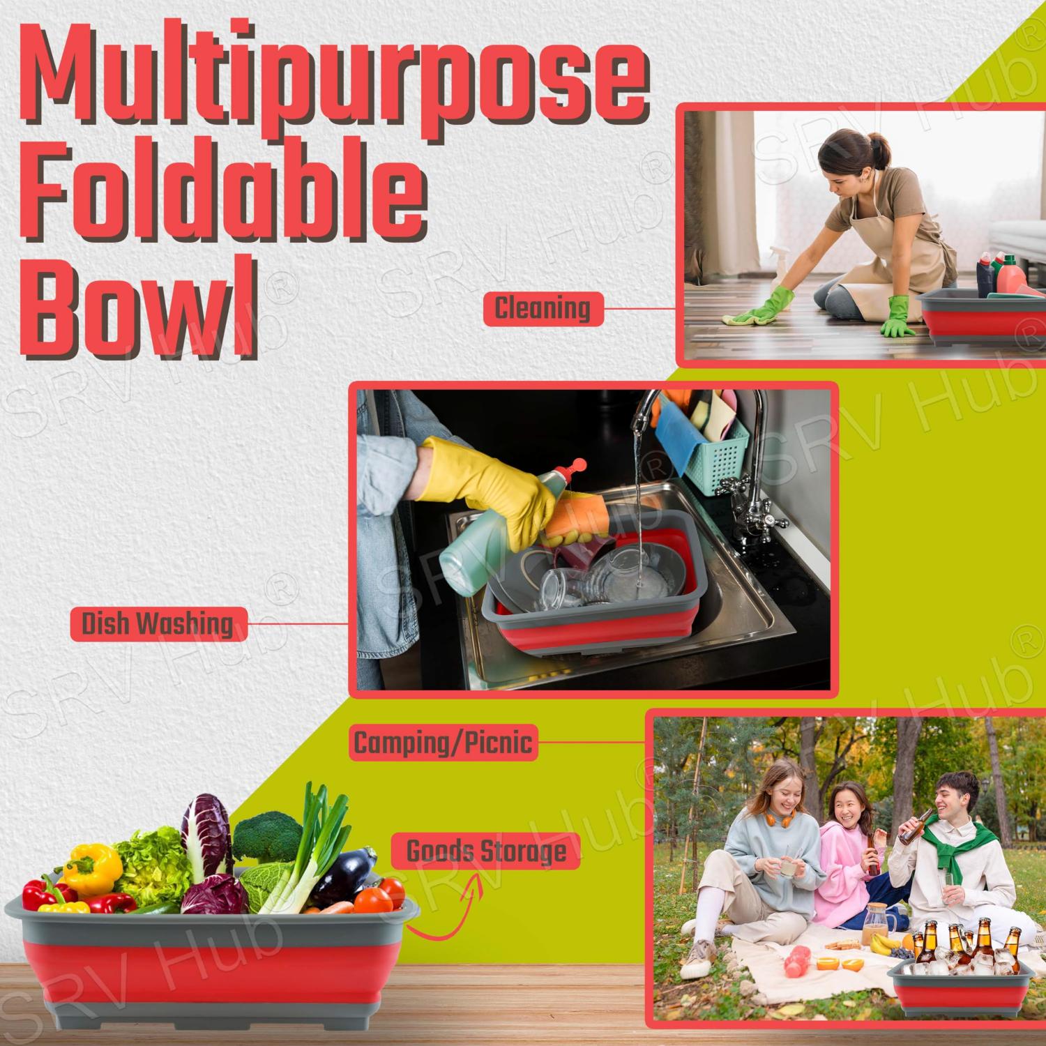 Collapsible Washing Up Bowls 10L - Assorted