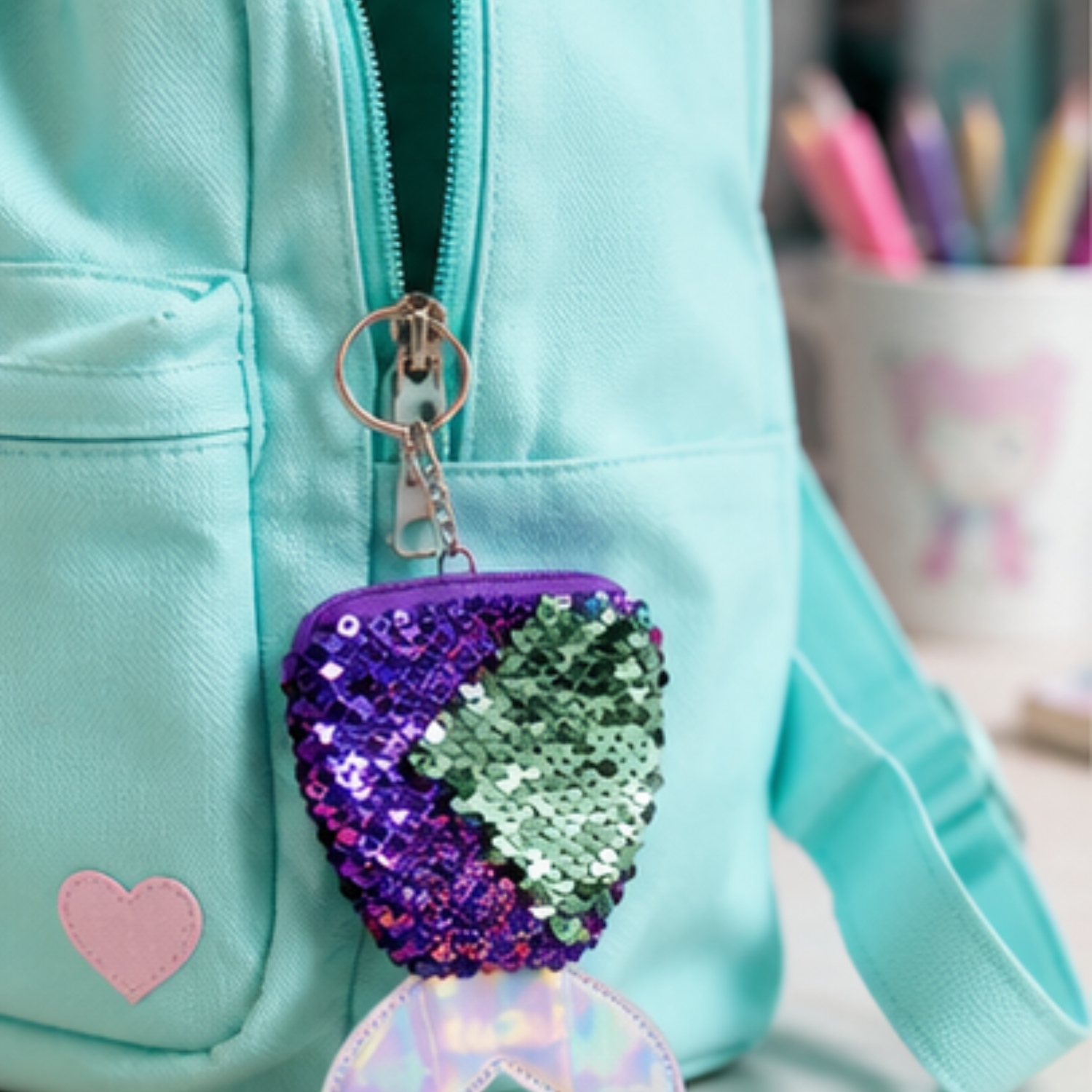 14cm Mermaid Tail Sequin Purse Keyring - Random