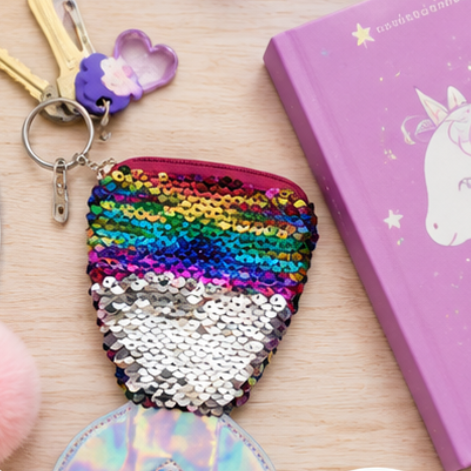14cm Mermaid Tail Sequin Purse Keyring - Random
