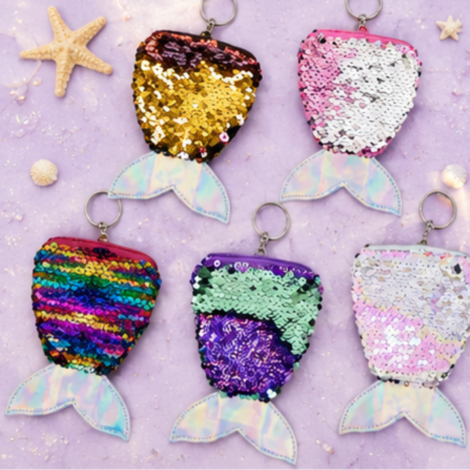 14cm Mermaid Tail Sequin Purse Keyring - Random