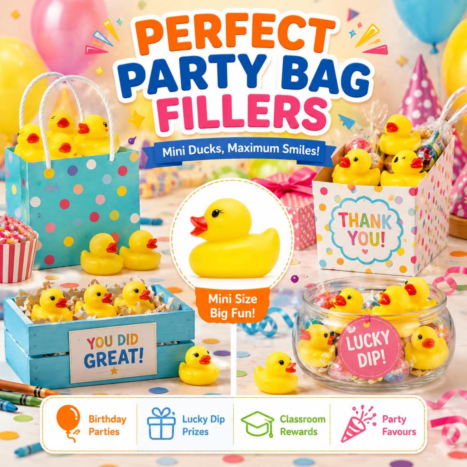 20Pk Mini Rubber Floating Ducks Bath Toys - 3cm
