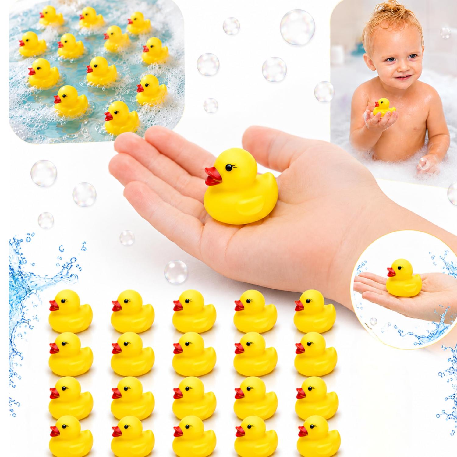 20Pk Mini Rubber Floating Ducks Bath Toys - 3cm