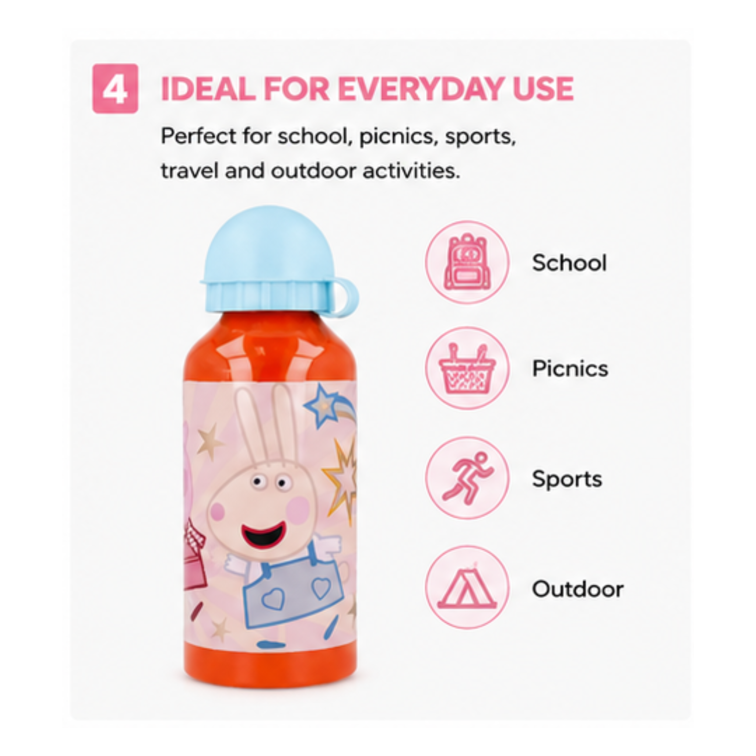 Aluminium Water Bottle 400ml - Peppa Pig