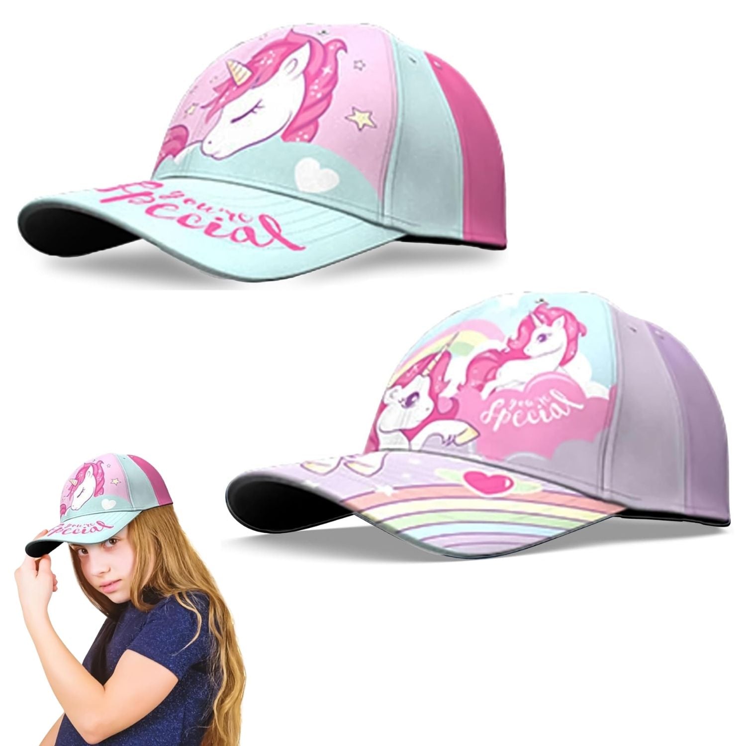 Unicorn Cotton Baseball Cap 3-7 Years - Assorted Colours