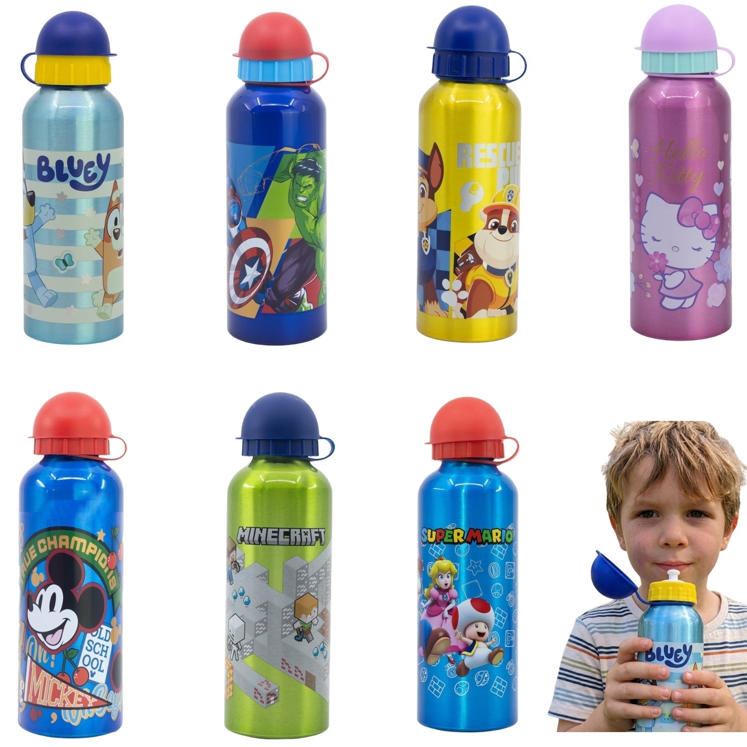 Aluminium Water Bottle 530ml - Bluey
