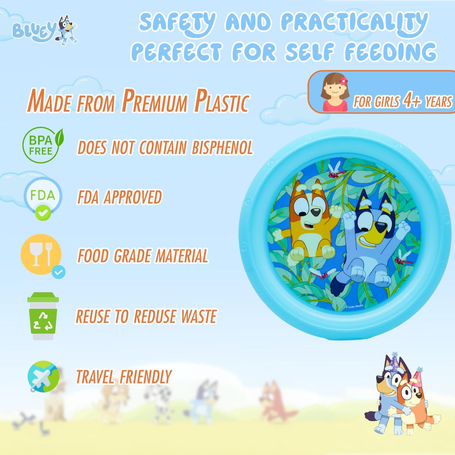 Kids 21.5cm BPA-Free Plastic Plate Reusable Round Snack Plate