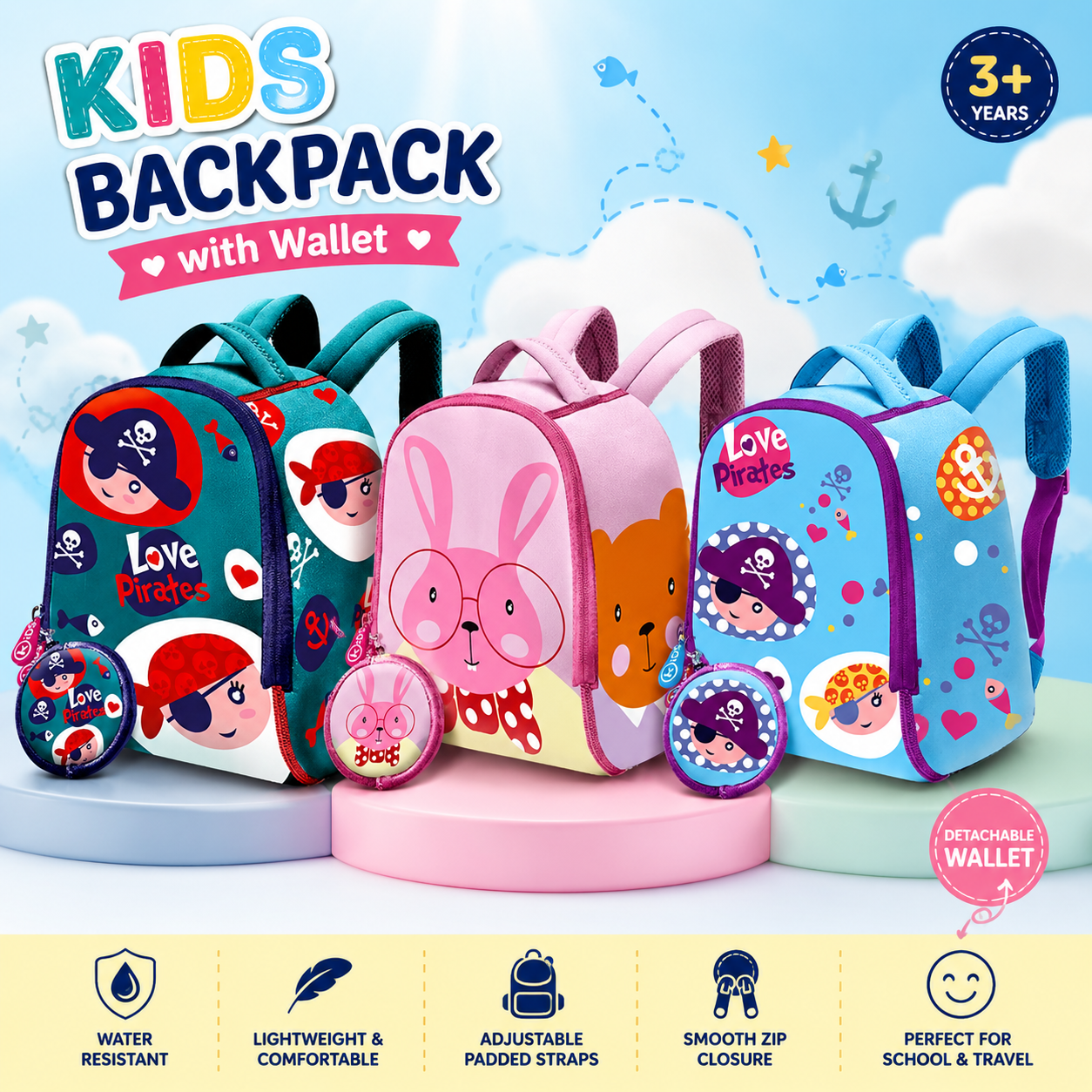 Kids Backpack with Wallet 25cm -Assorted