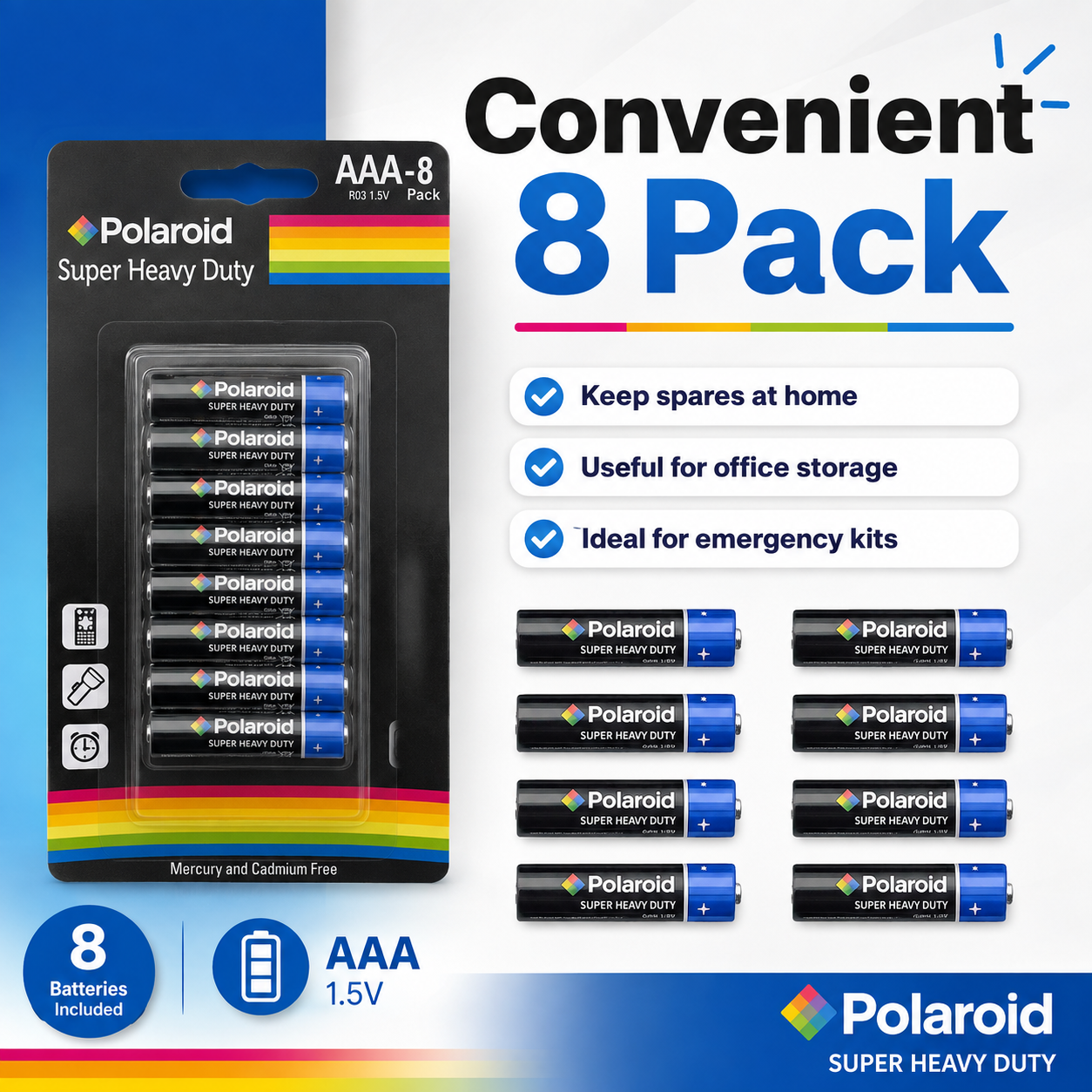 8Pk Polaroid AAA Super Charged Batteries