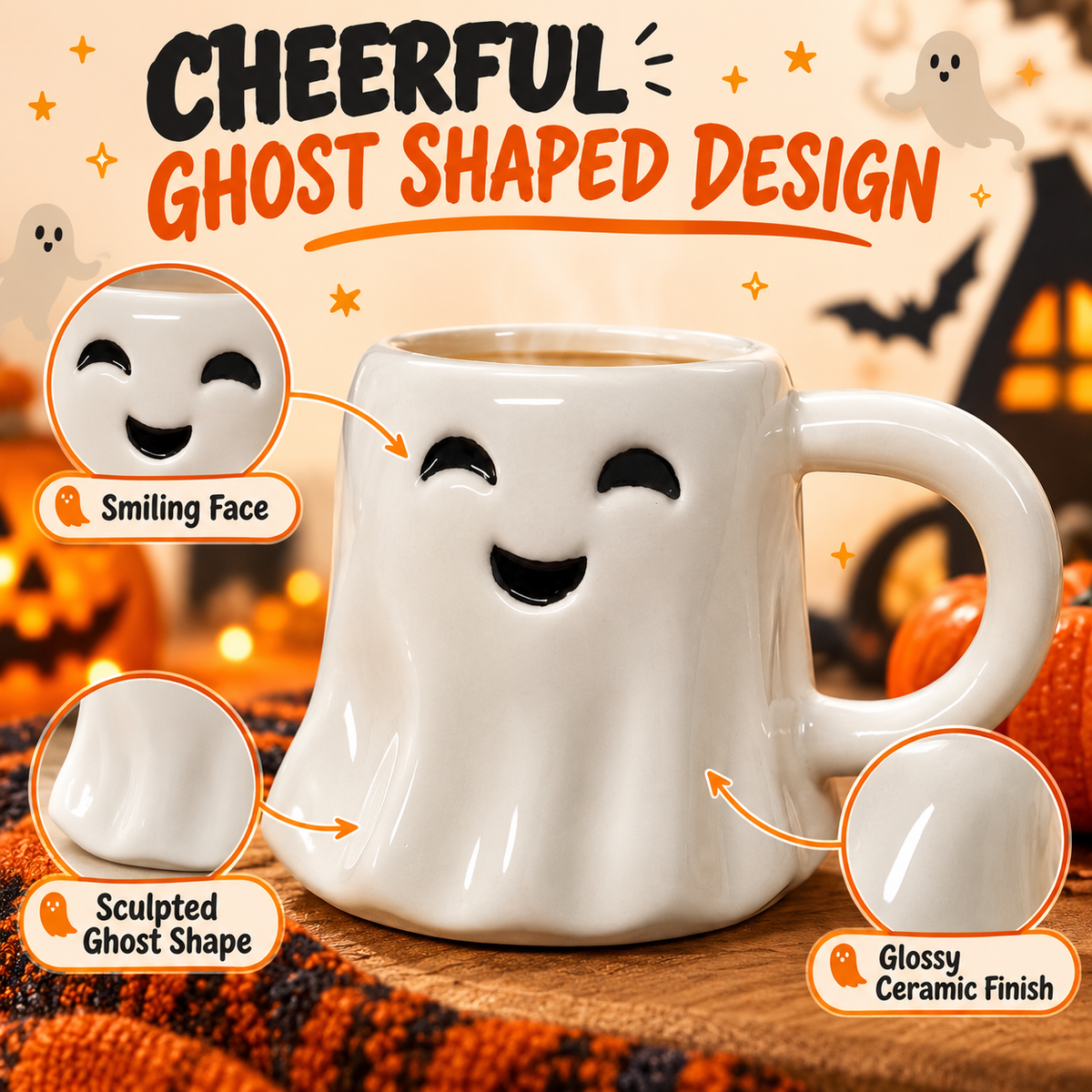 450ml Halloween Ghost Ceramic Mug - 14cm