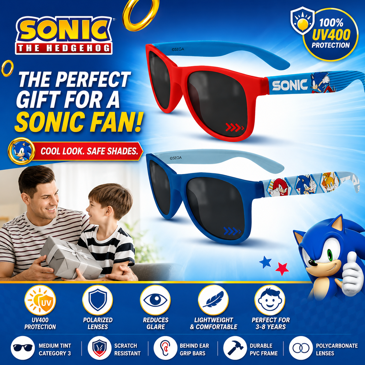 Kids Polarised UV400 Sunglasses Assorted Colours Ages 3-8