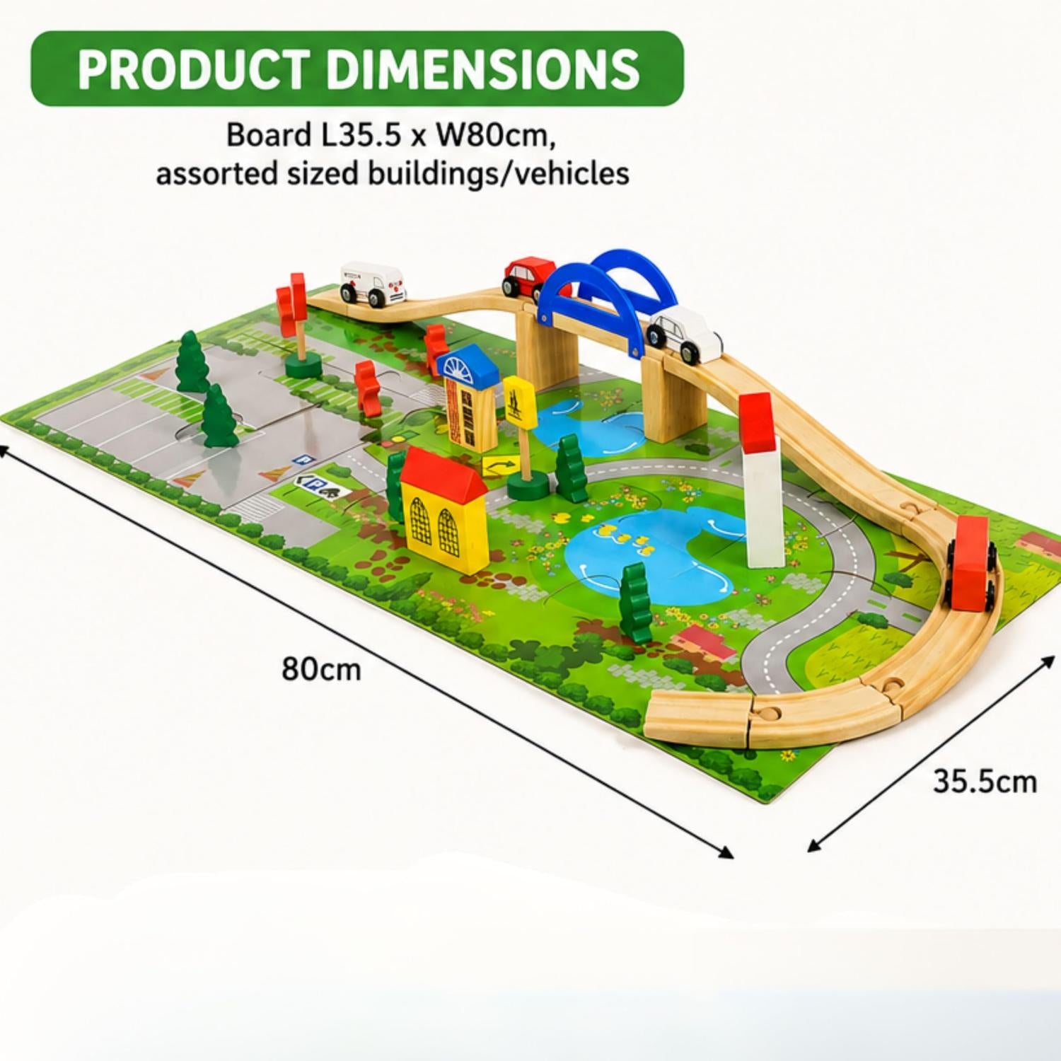 40Pcs Wooden Train Track Set with Bridge & Cars