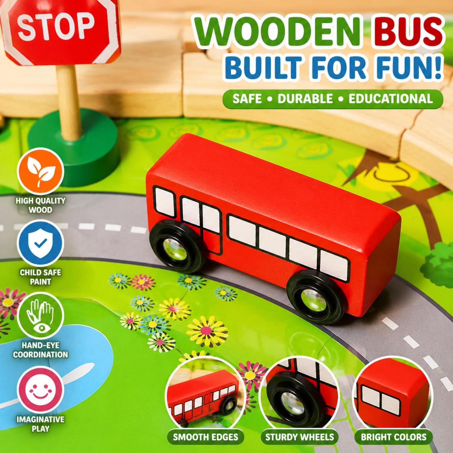 40Pcs Wooden Train Track Set with Bridge & Cars