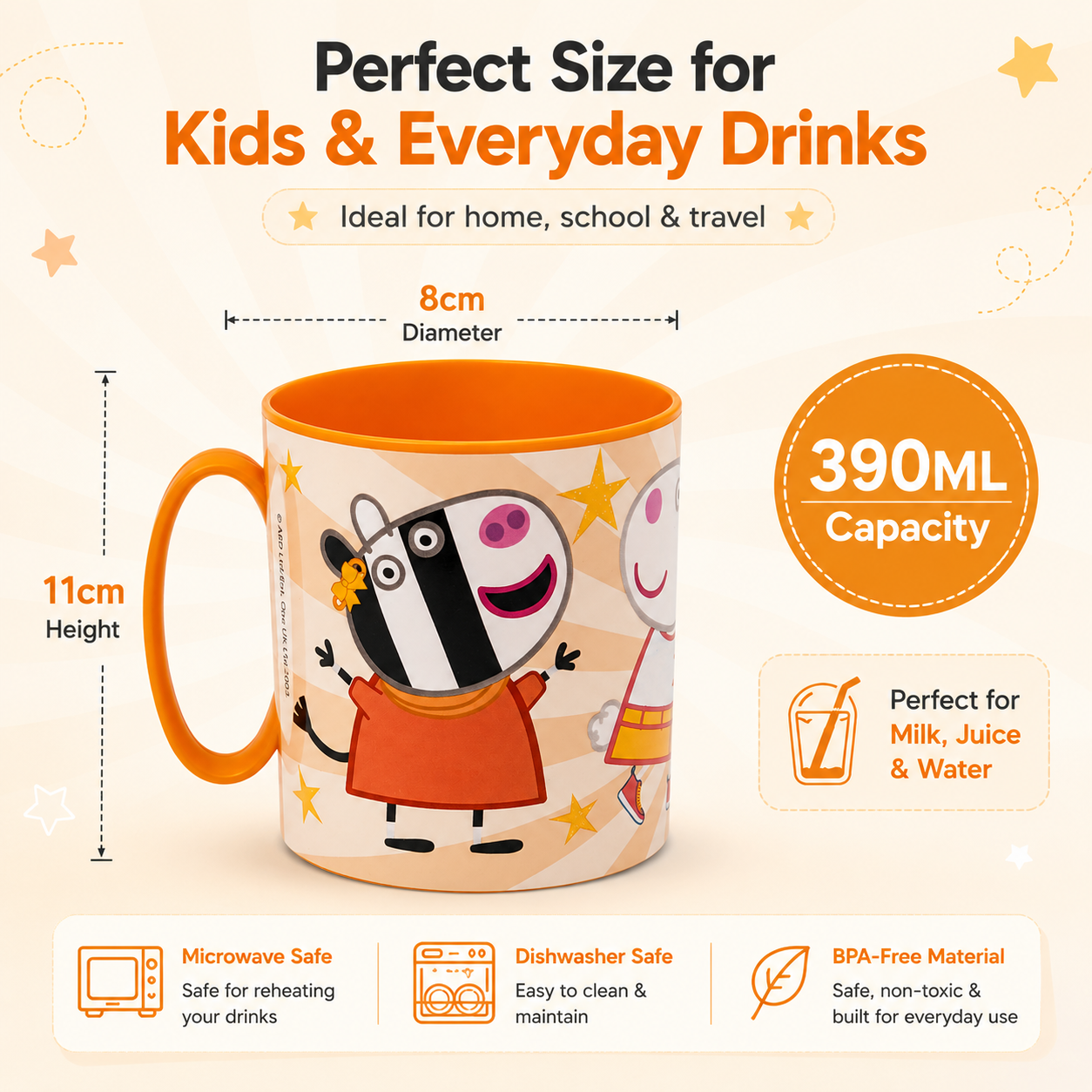 Kids Microwave Mug Reusable Plastic Cup - 390ml