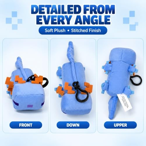 3D Minecraft Axolotl Blue Plush Clip On Keyring