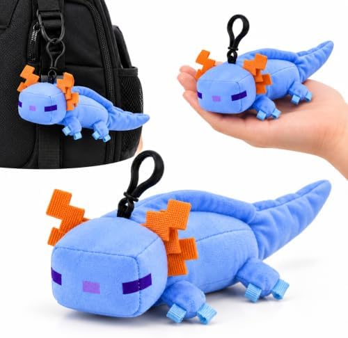 3D Minecraft Axolotl Blue Plush Clip On Keyring