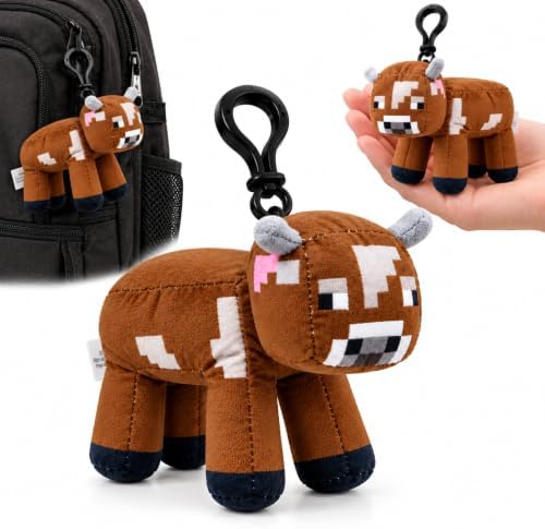 3D Minecraft Cow Plush Clip On Keyring