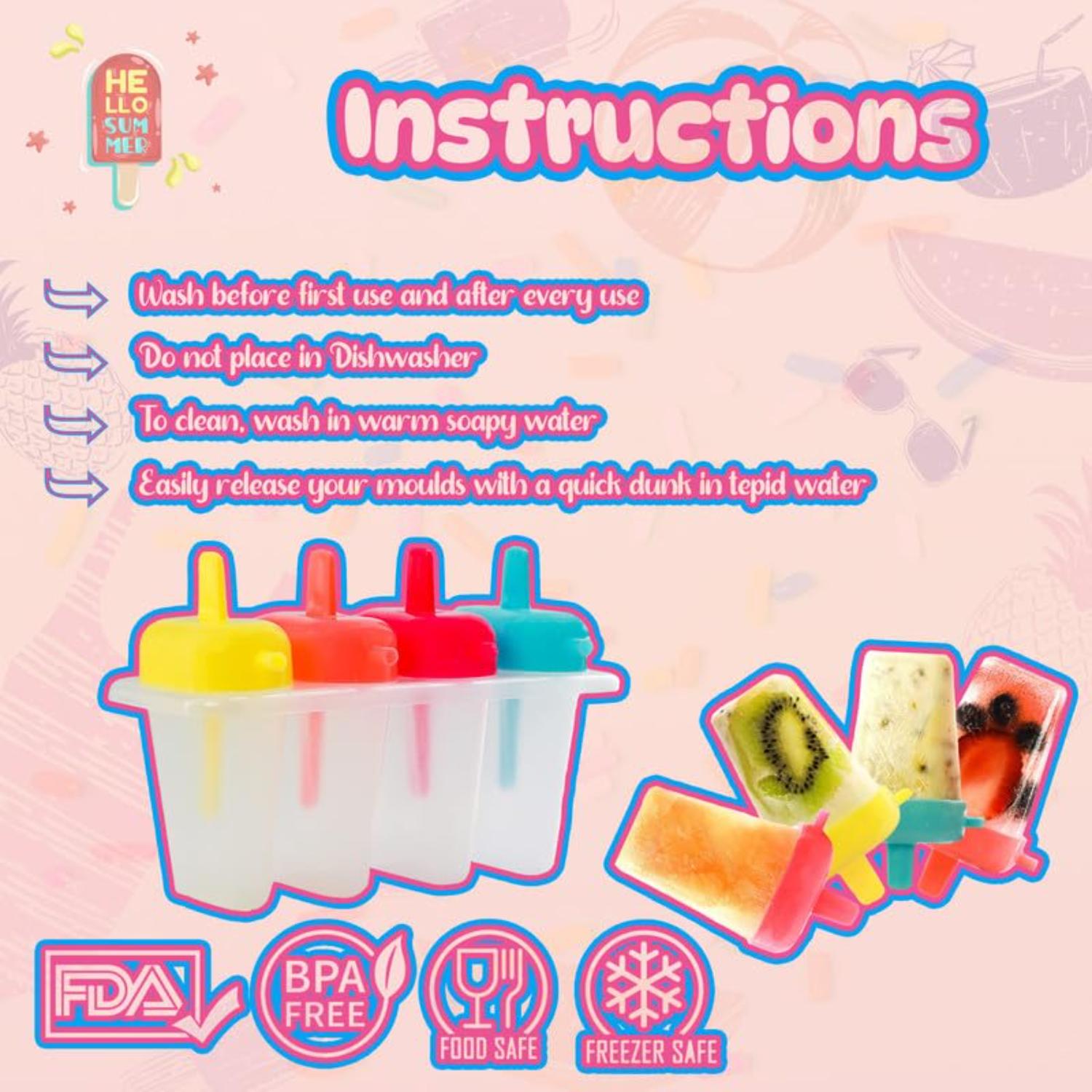 Kids Ice Lolly Moulds with Straw Reusable Popsicle Maker 4 Pack