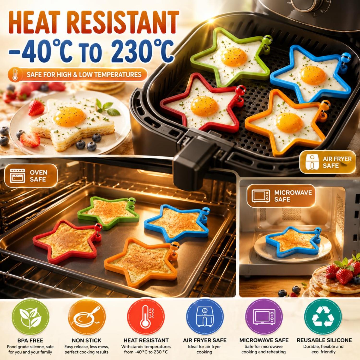 Star Silicone Egg Ring Non-Stick Pancake & Omelette Mould - 1x Random Colour