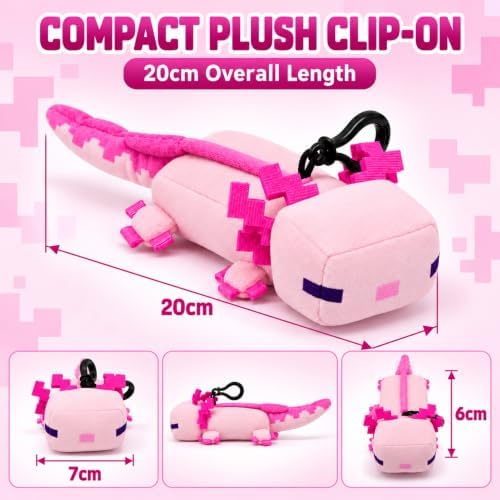 3D Minecraft Axolotl Pink Plush Clip On Keyring