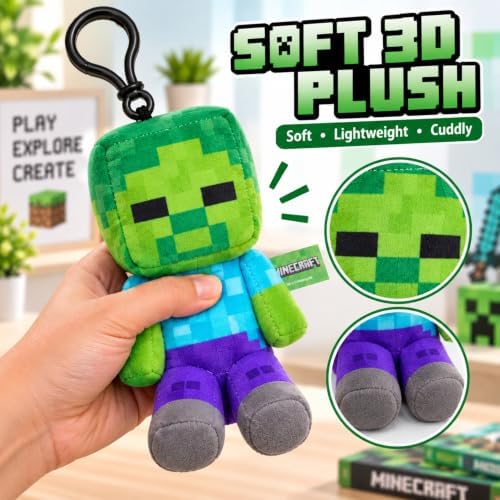 Zombie Steve Kids Licensed 3D Plush Clip On Keyring