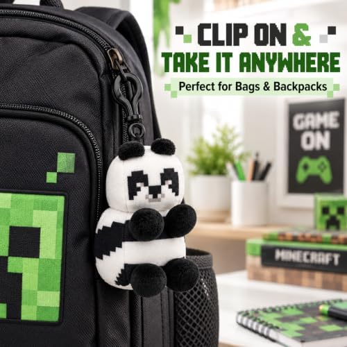 3D Minecraft Panda Plush Clip On Keyring