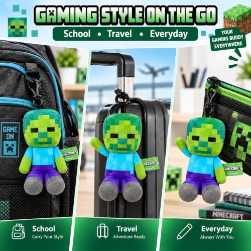 Zombie Steve Kids Licensed 3D Plush Clip On Keyring