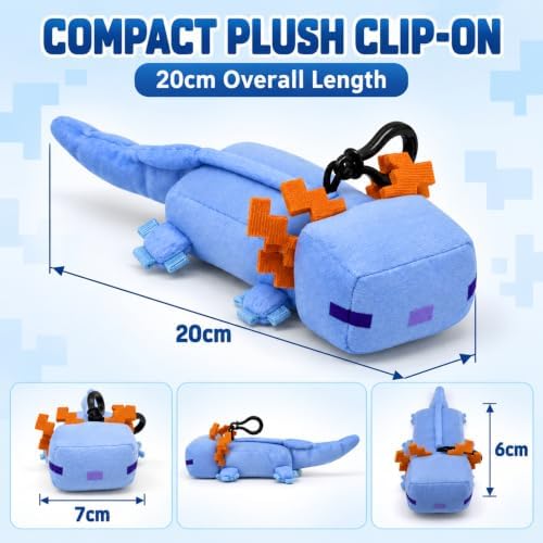 3D Minecraft Axolotl Blue Plush Clip On Keyring