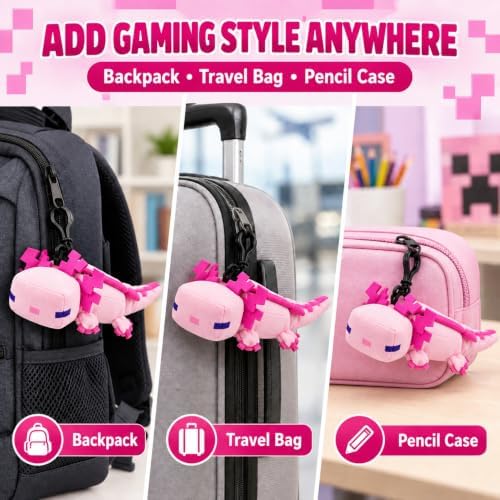 3D Minecraft Axolotl Pink Plush Clip On Keyring