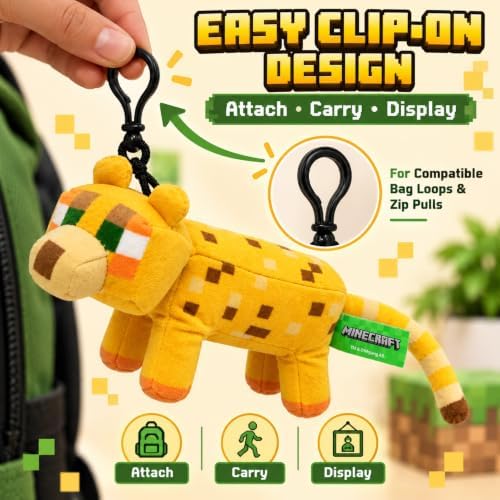 3D Minecraft Ocelot Plush Clip On Keyring