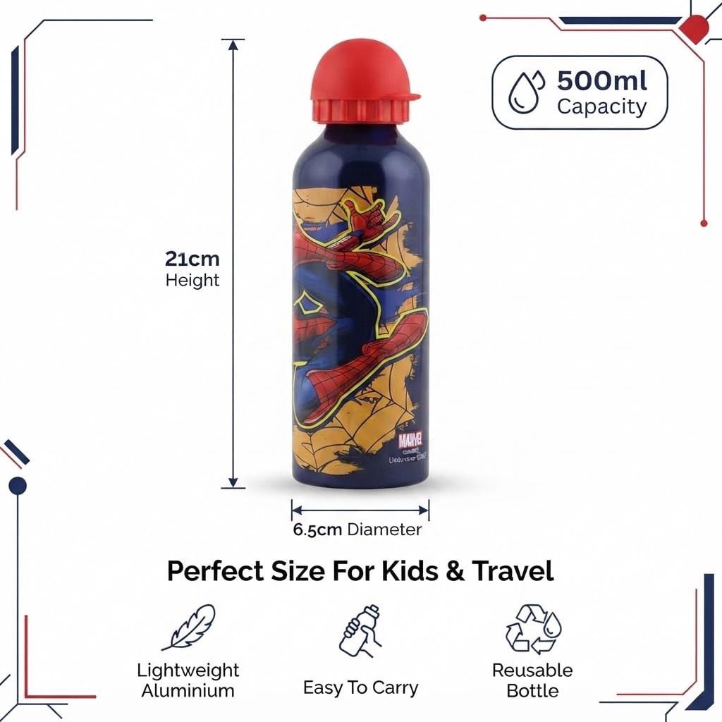 Spider-Man Kids Licensed Aluminium Water Bottle 500ml - Blue
