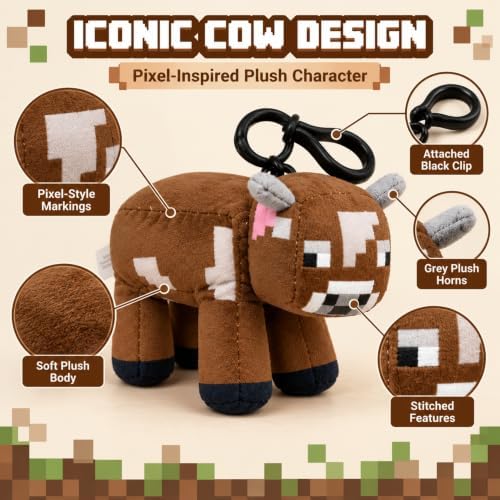 3D Minecraft Cow Plush Clip On Keyring