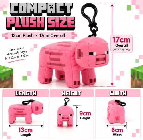 3D Minecraft Pig Plush Clip On Keyring