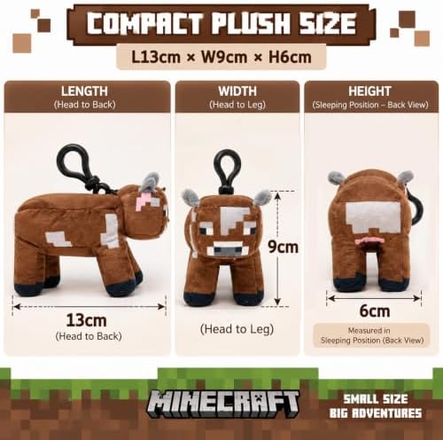 3D Minecraft Cow Plush Clip On Keyring