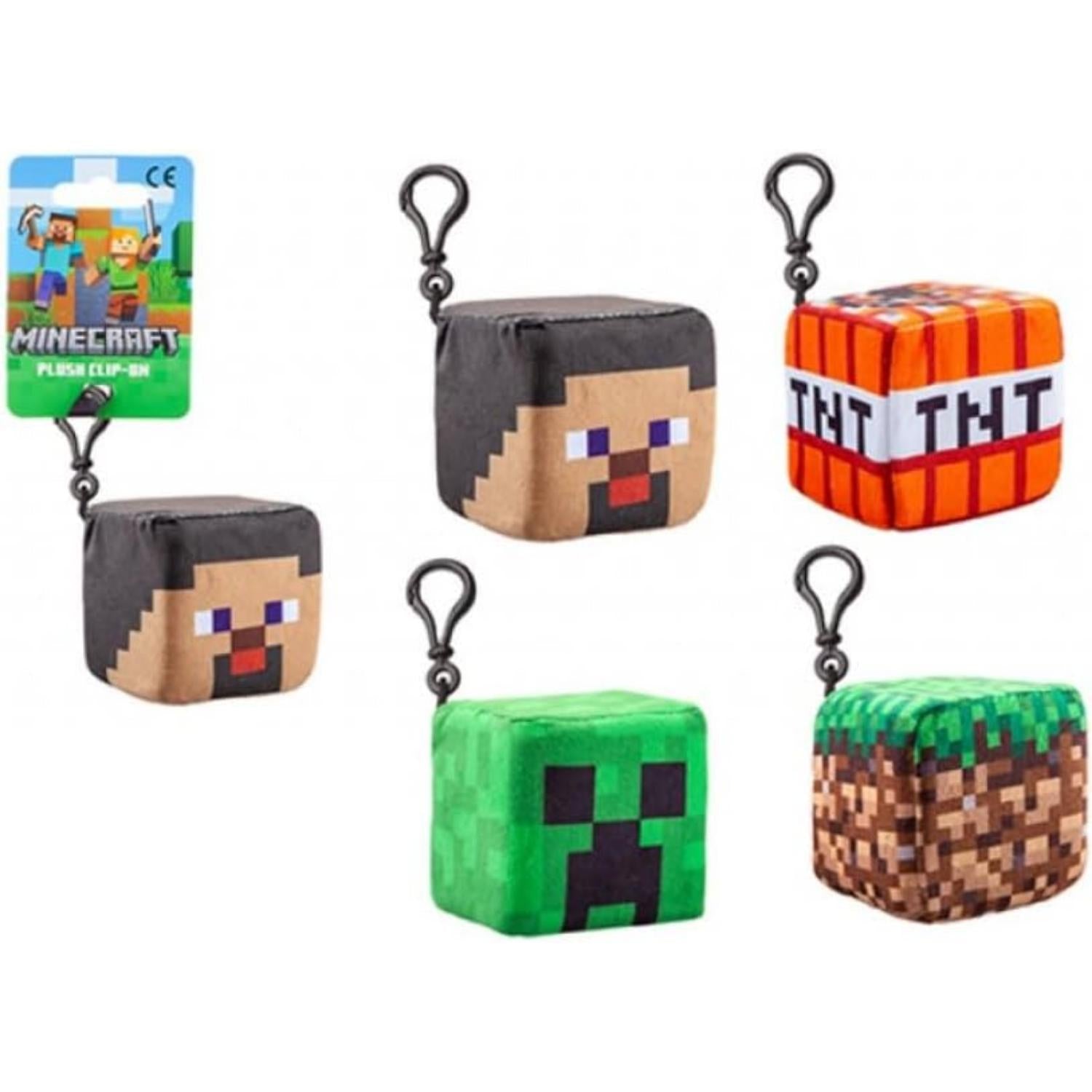Minecraft Plush Cube Clip-On Keychain - Assorted